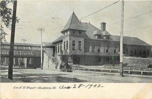 c1907 Printed Postcard; C. & N.W. RR Depot, Rockford IL Winnebago County posted