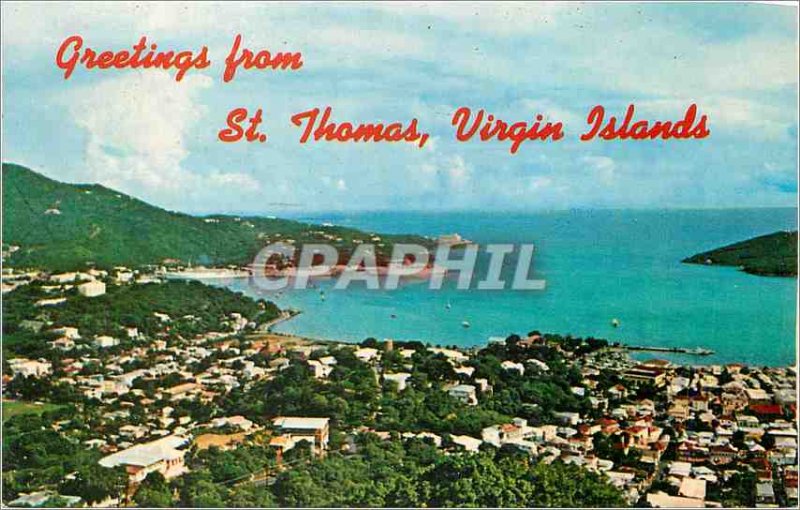 Modern Postcard Greetings from St Thomas Virgin Islands Charlotte Amalie Harbor