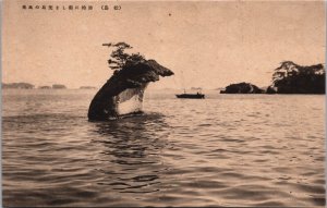 Japan Rock with a Tree in the Sea Island Boat Vintage Postcard C217