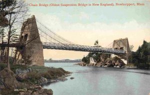 Chain Bridge Oldest Suspension Bridge New England Newburyport MA 1910 postcard
