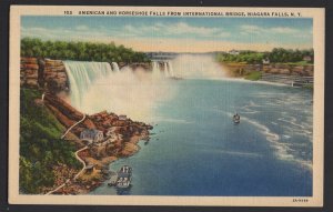 NY NIAGARA FALLS American and Horseshoe Falls from International Bridge ~ Linen