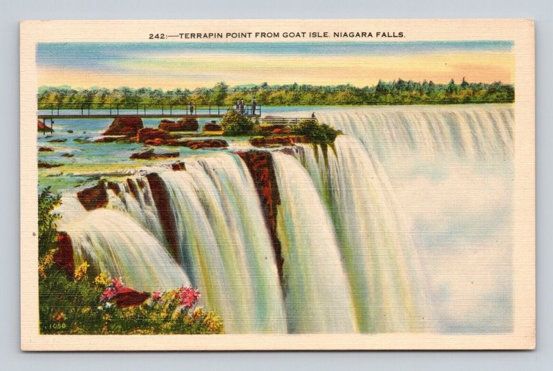 Terrapin Point  from Goat Isle Niagara Falls New York NY UNP Linen Postcard D16