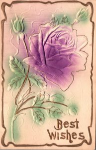 Vintage Postcard 1910's Best Wishes Embossed Violet Flower Steam Roller Wishes