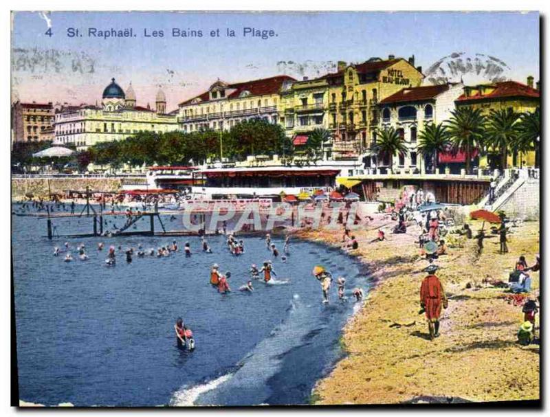 Old Postcard Saint Raphael baths and beach