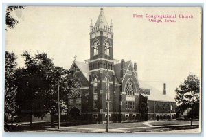 c1910's First Congregational Church Scene Street Osage Iowa IA Antique Postcard