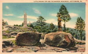 Vintage Postcard Little Round Top & The Warren Monument Gettysburg Pennsylvania