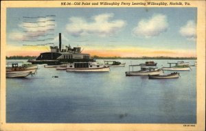 Norfolk Virginia Old Point Willoughby Ferry c1930-50s Vintage Postcard