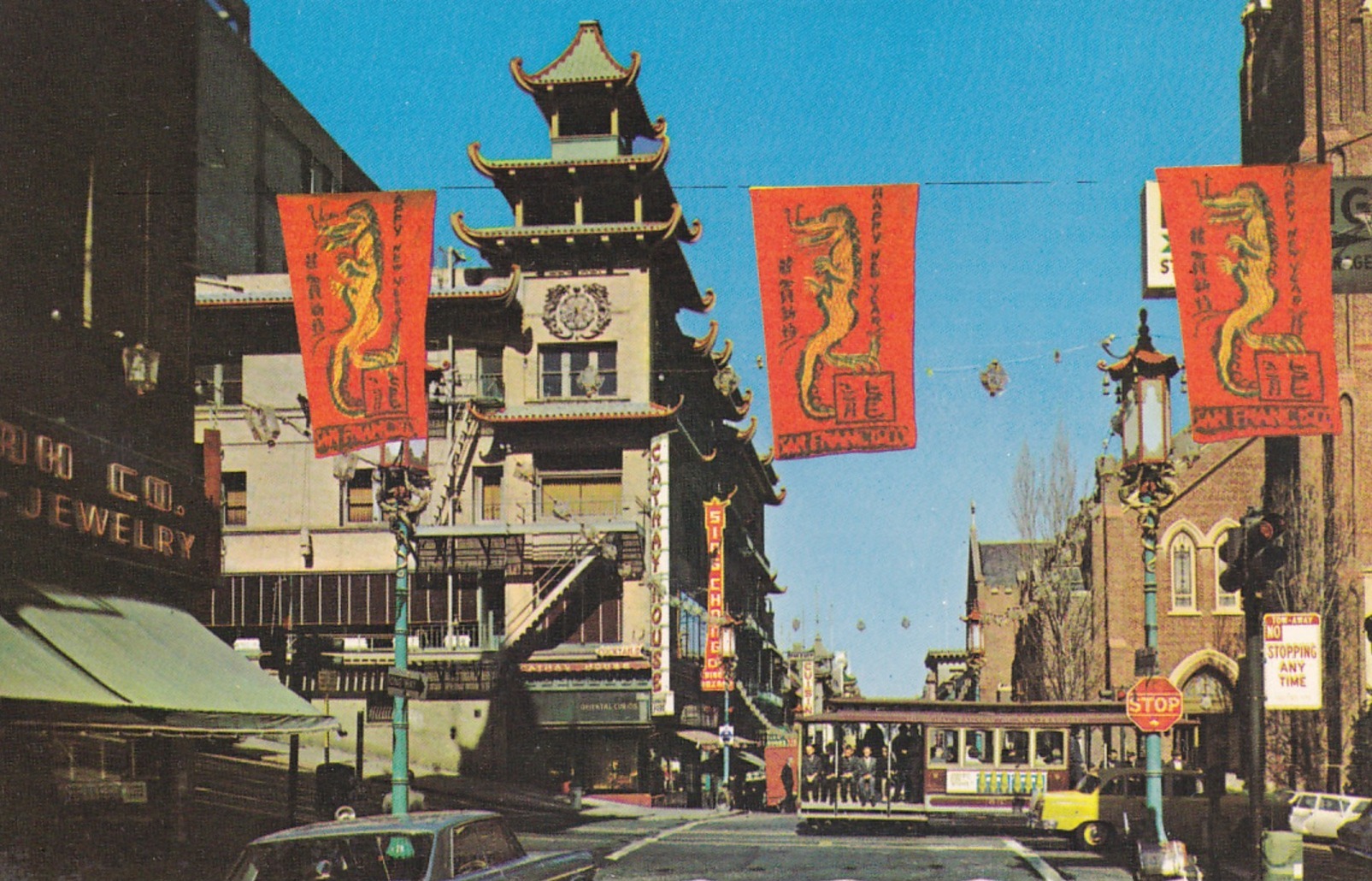 SAN FRANCISCO, California, 1940-60s; Chinatown, Cable Car crossing