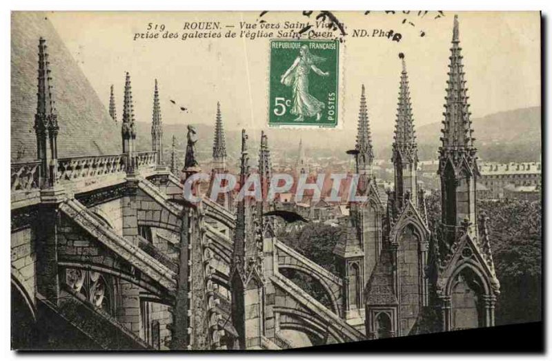 Old Postcard View Rouen to Saint Victor taken galleries of church Saint Ouen