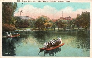 Vintage Postcard 19231 Swan Boats On Lake Public Garden Boston Massachusetts MA