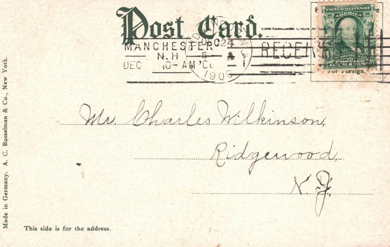 New Bridge Street Manchester New Hampshire A. C. Bosselman Vintage Postcard 1906