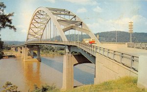 Wheeling West Virginia 1960s Postcard Fort Henry Bridge over Ohio River Bus