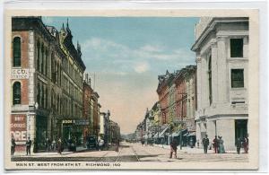 Main Street West from 8th St Richmond Indiana 1920c postcard