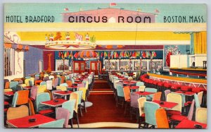 Boston Massachusetts~Hotel Bradford Circus Room~Colorful Art Deco Linen~1940s