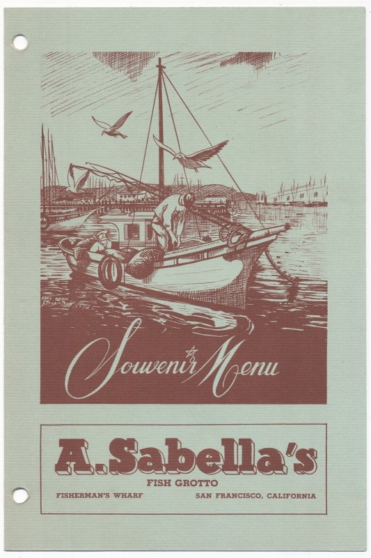 1950's Menu Postcard A Sabella's Fish Grotto San Francisco California CA 