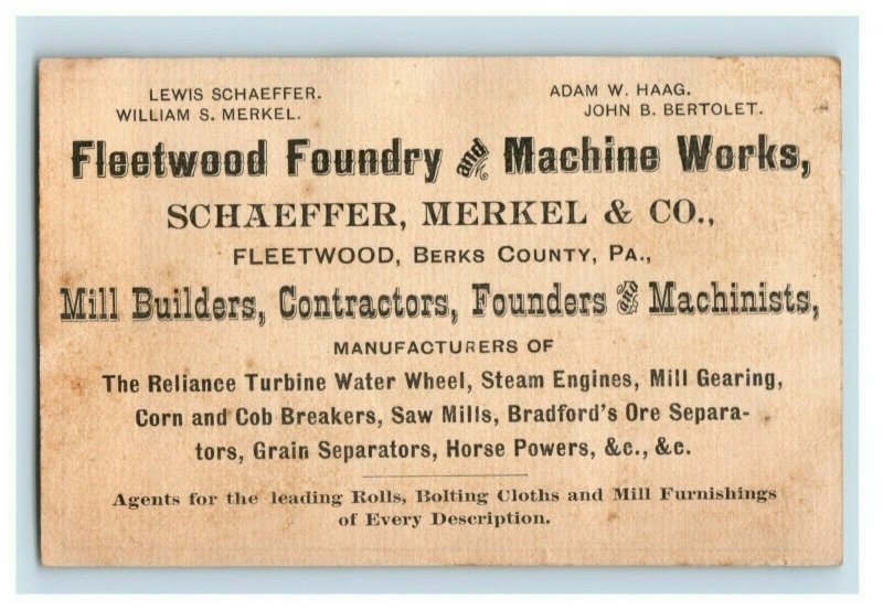 1870's-80's Fleetwood Foundry & Machine Works Schaeffer Merkel & Co. P175