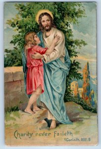 1910 Easter Religious Charity Never Faileth Embossed Bellevue Ohio OH Postcard