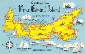 Canada  PRINCE EDWARD ISLAND Map Card Greetings  VINTAGE Chrome Postcard 