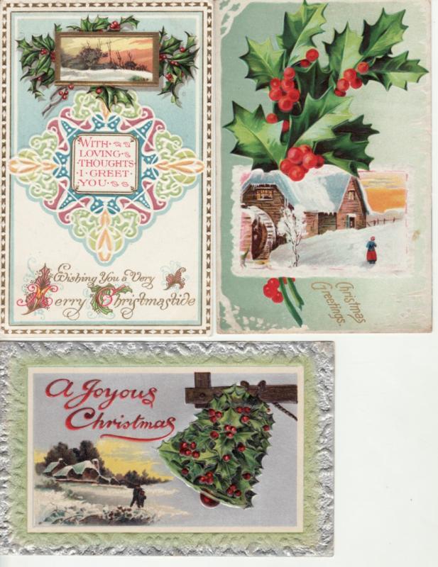 CHRISTMAS   HOME in SNOW  3 EMBOSSED postcards