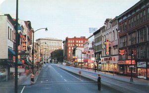 Binghamton NY Bright Night Stores Policeman Old Cars, Postcard