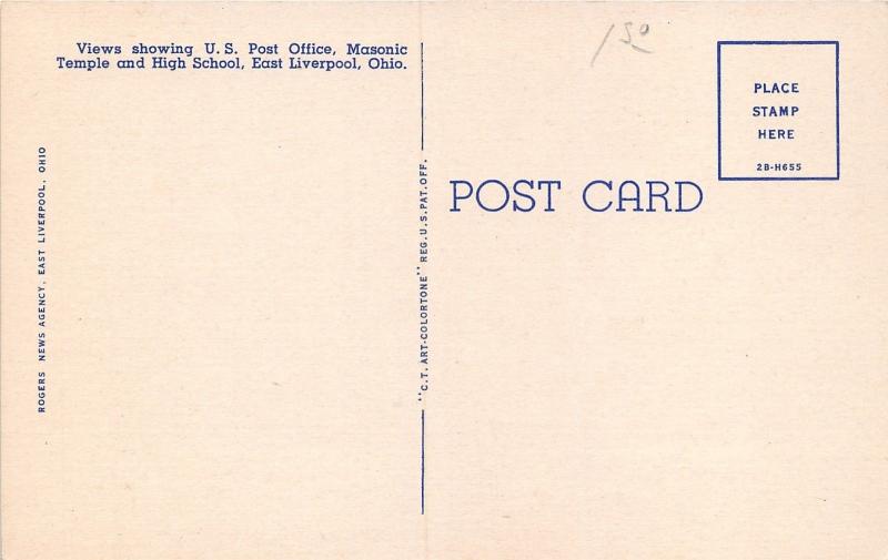 East Liverpool Ohio~US Post Office & Masonic Temple~High School~2 Views~1940s Pc