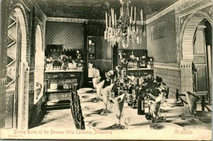 Vtg 1900s UDB Postcard Granada Spain Dining Room of the Pension Villa Carmana