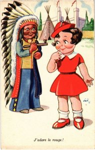 CPA AK Girl with a Native American - Artist Signed CHILDREN (1293176)