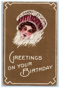 c1910's Birthday Greetings Pretty Woman Cobb Shinn Unposted Antique Postcard