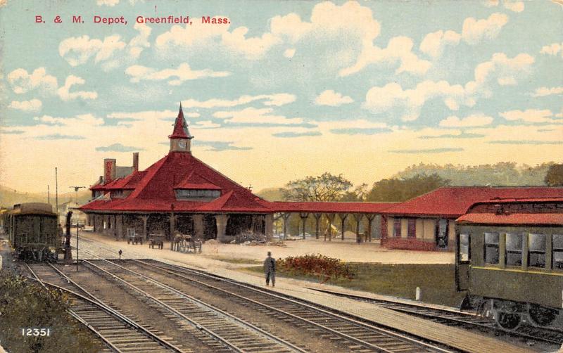 Greenfield MassachusettsBoston & Maine Railroad DepotTrains on Track1911 PC