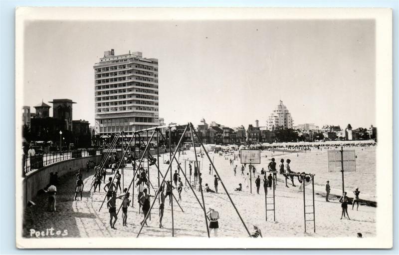 Pocitos Beach Barrio Uruguay Montevideo Swings RPPC Vintage Photo Postcard D07