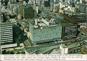 Ginza Tokyo Hotel Japan Birdseye c1973 Postcard C6 