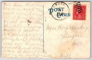 Aurora Illinois~State Fair Grounds~Log Cabin Bldg Exterior~US Flag~1930 Postcard