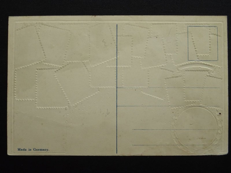 Caribbean BARBADOS Philately STAMPS, MAP & HERALDIC ARMS c1910 Embossed Postcard