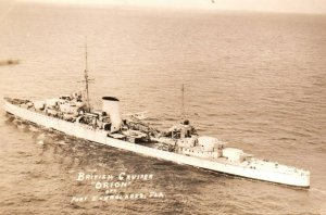 RPPC Photo British Royal Navy HMS Orion in Port - Everglades Florida