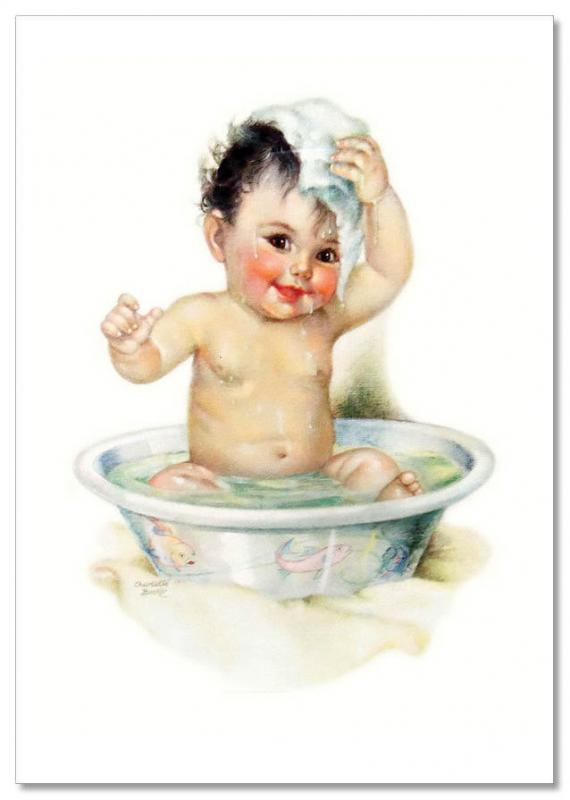 Little Child washes in pelvis watering by Charlotte Becker New Modern postcard
