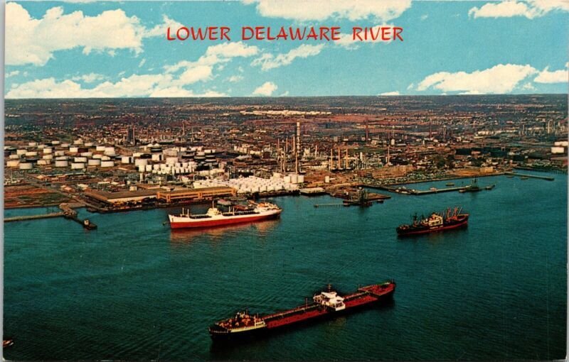 Lower Delaware River Marcus Hook Oil Refineries Philadelphia PA UNP Postcard