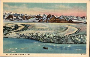 View of Columbia Glacier Alaska Linen Vintage Postcard B05 