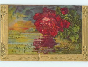 Bent 1910 birthday BEAUTIFUL RED ROSE FLOWERS & LAKE SCENE o9251