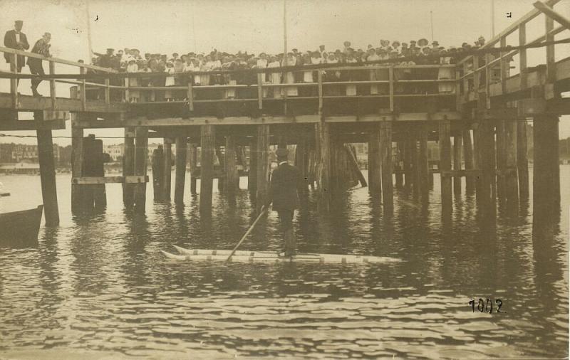 Farewell at the Pier to Traveler on strange Vessel (1910s) RPPC Postcard