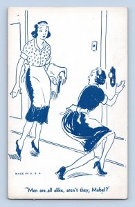 Comic Spying Maid Says that Men Are All Alike Humor Arcade Card Q11