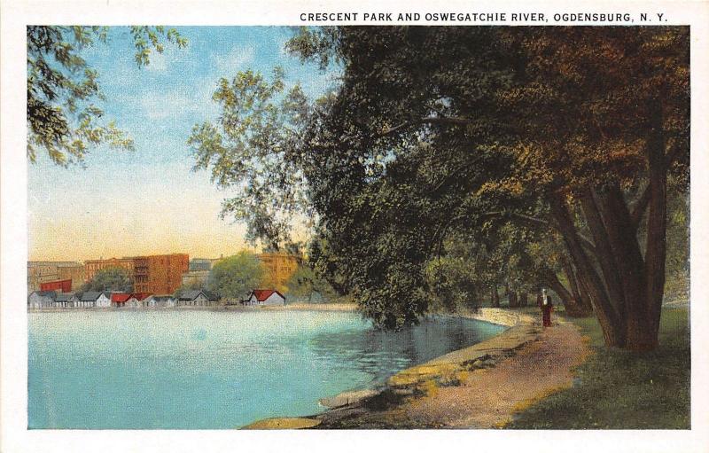 B87/ Ogdensburg New York NY Postcard c1910 Crescent Park Oswegatchie River