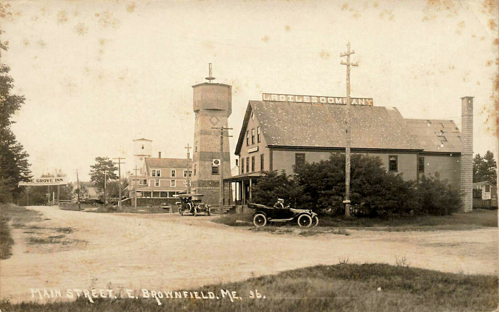 East Brownfield ME Main Street L. A. Giles Company Old Cars Real Photo