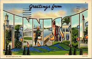 Vtg Tennessee TN Large Letter Greeting from 1940s Linen Postcard