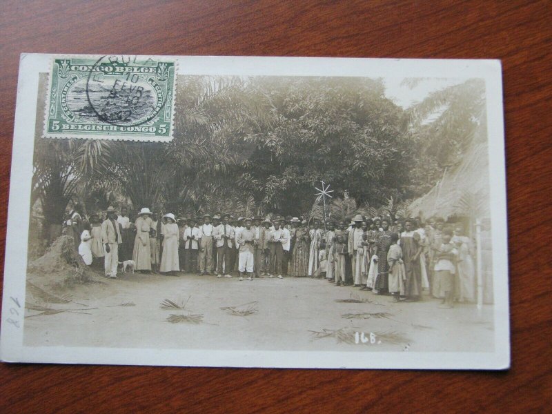 Belgian Congo Postcard RPPC? 1912 Lrg Formal Gathering People in Dresses & Suits