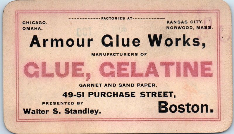 1880s Armour Glue Works Purchase Street Boston MA Business Card Ad
