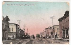 Main Street Scene looking East Waupun Wisconsin 1910c postcard