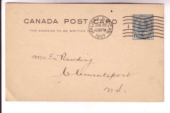 Canadian Postal Stationery, Edward VII, 1 Cent, Used Halifax 1907