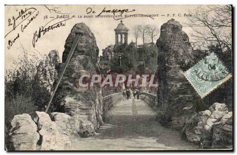 Old Postcard The Hanging Bridge In Paris Buttes Chaumont