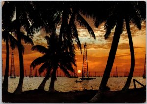 Crepusculo En El Lago Maracaibo Venezuela Sunset Palms Towers Postcard