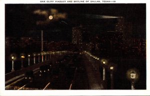 Texas Dallas Skyline and Oak Cliff Viaduct At Night